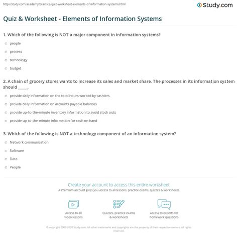 Quiz & Worksheet - Elements of Information Systems | Study.com