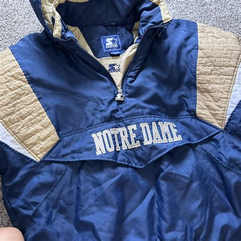 Vintage 90's Starter Notre Dame quarter zip puffer... - Depop
