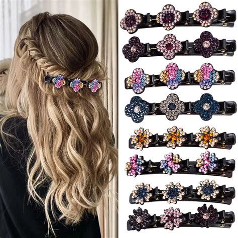 Amazon.com : Sparkling Crystal Stone Braided Hair Clover Clips for ...