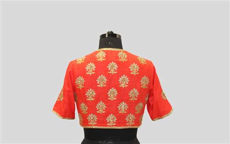 Dupion Silk Big Flower Buta Orange Blouse – Vidhi Singhania