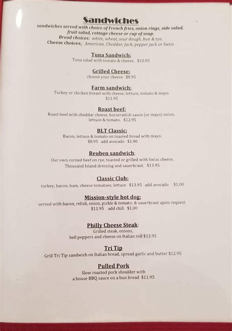 Menu at Mission Café restaurant, San Juan Bautista, 300 Third St