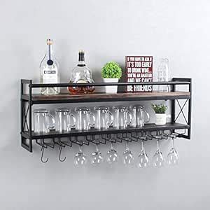 Womio Industrial 2-Tier 36in Wall Mounted Wine Racks with 9 Glass ...