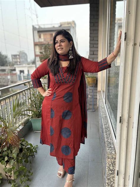 Pure Cotton A-line Printed Suit Set in Red – Heritage Hues By Ritika