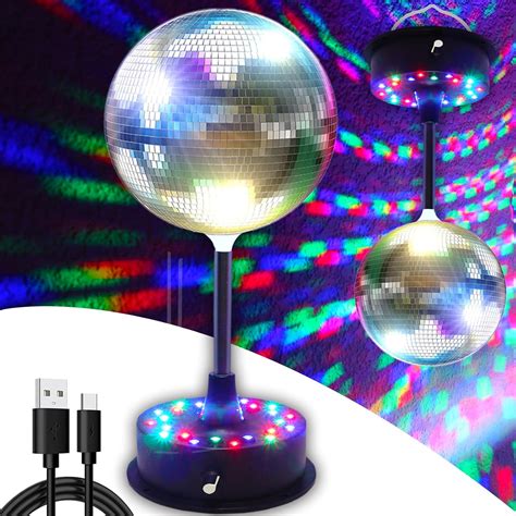 6''Rotating Mirrors Disco Ball Light Hanging Silver Glitter Ball with ...