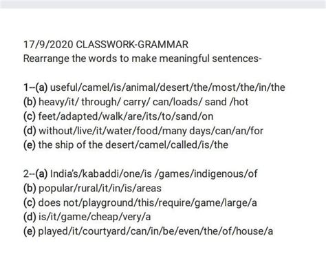 rearrange the words to make meaningful sentence - Brainly.in