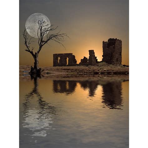 Ruins Moon Canvas Painting Synthetic Frame – ArtzFolio.com