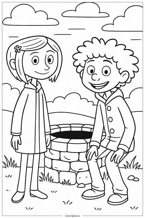 Coraline And Wybie By The Old Well Coloring Page (Free PDF&PNG Printable)