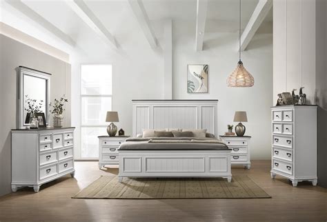 Roundhill Clelane 6-Piece King Bedroom Set, Weathered White & Gray ...