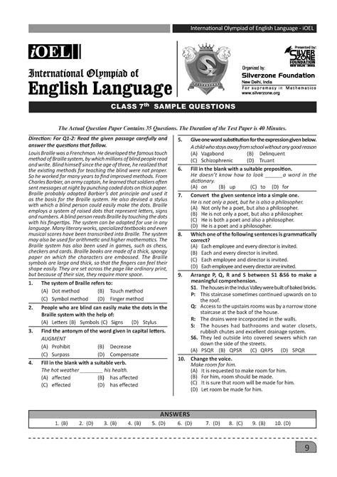 iOEL Official sample question paper for Class 7 – Olympiad tester