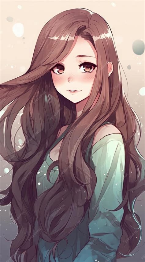 Premium AI Image | Anime girl with long brown hair and a green shirt