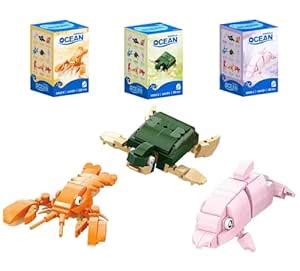 Ocean Animals Building Block Sets, 3 Pack Sea Creatures with Movable ...