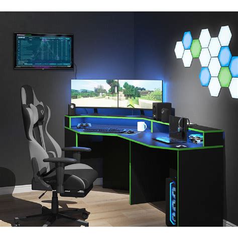 Ada Corner Desk For Gaming - Black & Green | Corner Desks UK - Corner ...