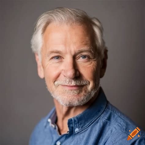 Serious face of a 70-year-old man with light blue eyes on Craiyon