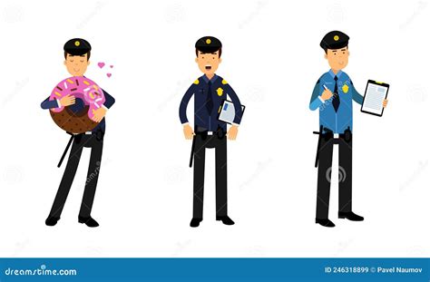 Policeman Characters At Work Set, Policemen Doing Their Job Illustrations Stock Photography ...