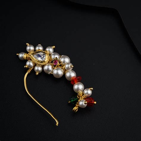 Maharashtrian Pearl Silver Nath by House of Aadyaa | Gold Plated