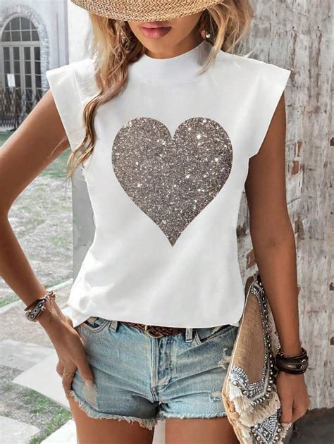 INAWLY Women's Heart Printed Stand Collar T-Shirt | SHEIN EUR