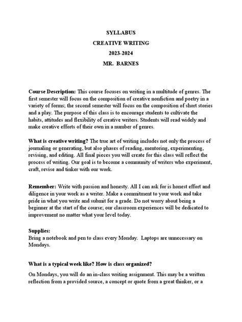 Image result for Creative Writing Course Syllabus