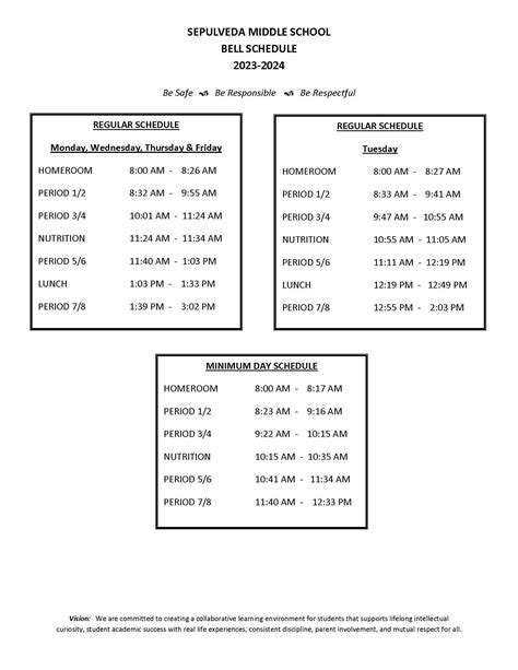 Bell Schedule – Students – Francisco Sepulveda Middle School