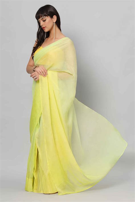 Buy Liza Multi-Shaded Yellow Soft Organza Saree Online - OMS India