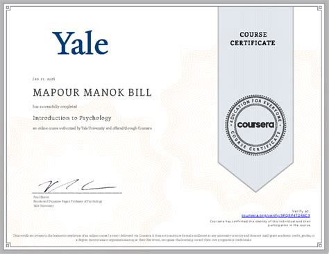 Yale University Introduction to Psychology Course Completion ...