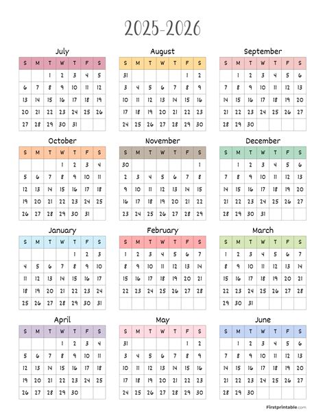 2025-2026 School Year Calendar | Firstprintable in 2025 | Free ...
