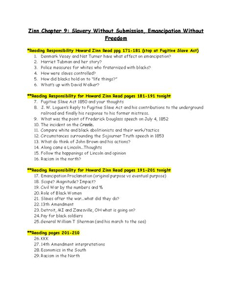 Zinn Chapter 9 Slavery Without Submission, Emancipation Without Freedom ...