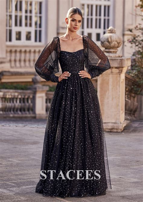 A-line Princess Square Neckline Full/Long Sleeve Floor-Length Tulle ...