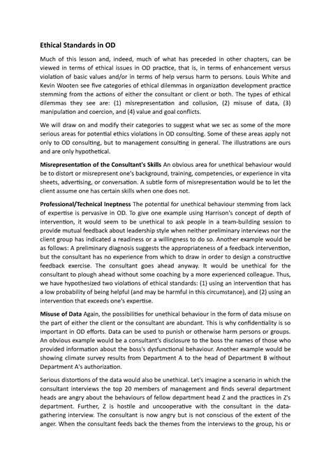 Ethical Standards in Organizational development - Ethical Standards in ...