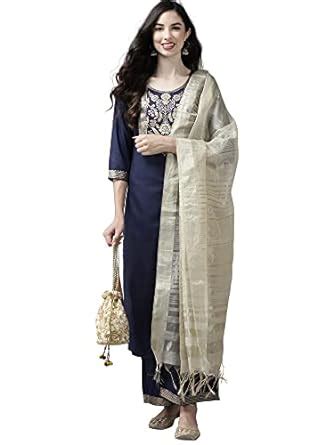 Buy INDO ERA Women's Cotton Blend Solid Straight Kurta with Pant ...