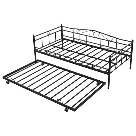 Buy Black Daybed with Roll-Out Trundle, BTMWAY Heavy Duty Metal Sofa ...