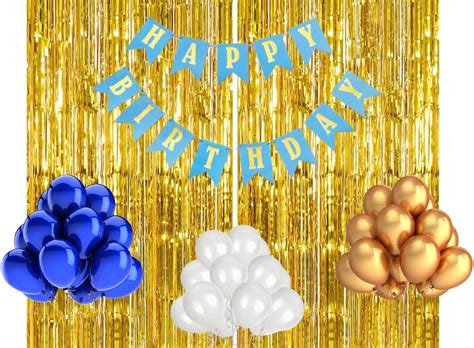 Flyloons Blue Gold White Theme Happy Birthday Decorations for Boys ...