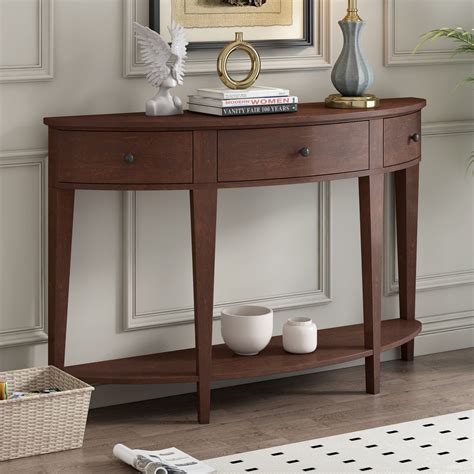 Half Moon Console Table Sofa Table with 3 Drawer and 1 Open Storage ...