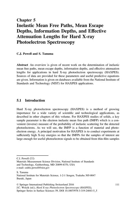 SOLUTION: 5 inelastic mean free paths mean escape depths information depths and effective ...