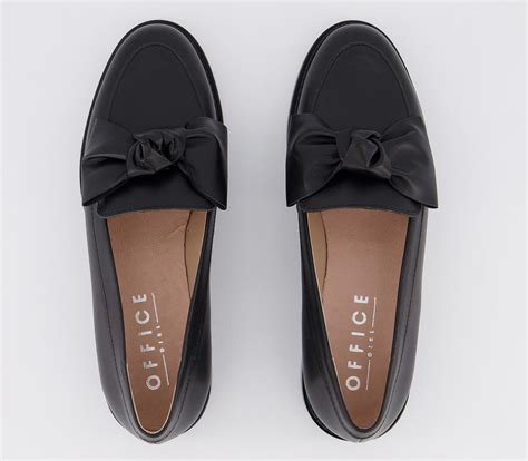 Office Federal Bow Loafers Black Leather - Flat Shoes for Women