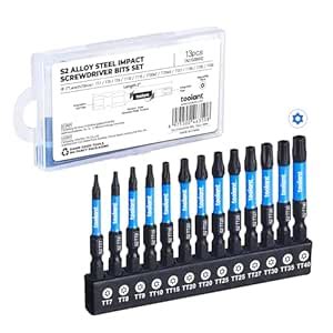 toolant 2” Impact Torx Bit Set 13pcs (T7-T40), 1/4” Hex-Shank S2 Steel ...