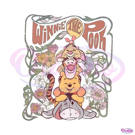 Retro Winnie The Pooh Floral Pooh And Friends PNG File - Oladino