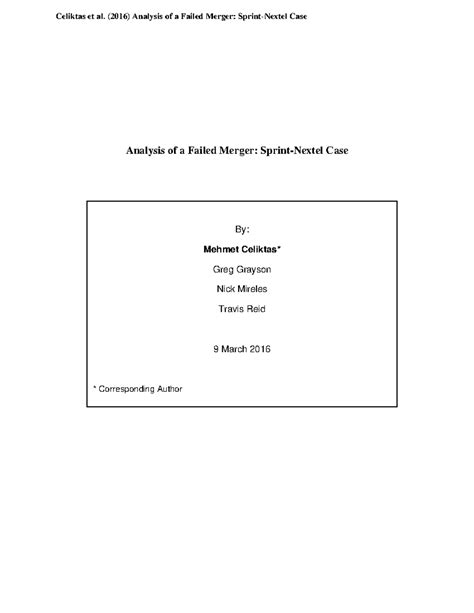 Analysis of a Failed Merger Sprint Nexte - Analysis of a Failed Merger ...