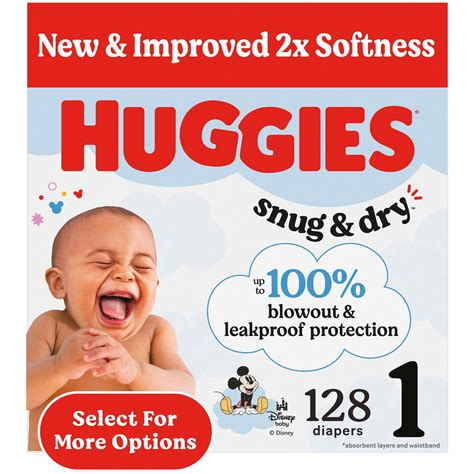 Huggies Snug & Dry Baby Diapers, Size 1 (8-14 lbs), 128 Ct (Select for ...