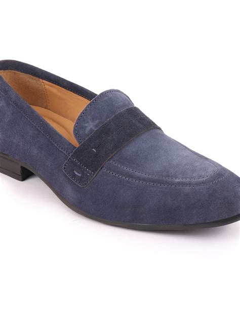 Shop Men Navy Blue Suede Leather Outdoor Penny Loafer Shoes Online