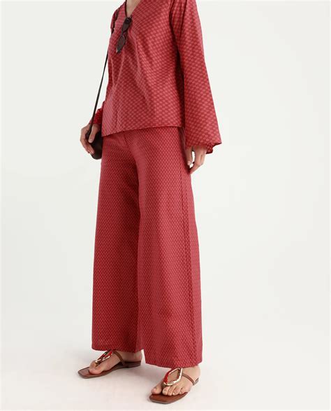 Rareism Women's Somkyu B Red Cotton Geometric Print Ankle Length Wide