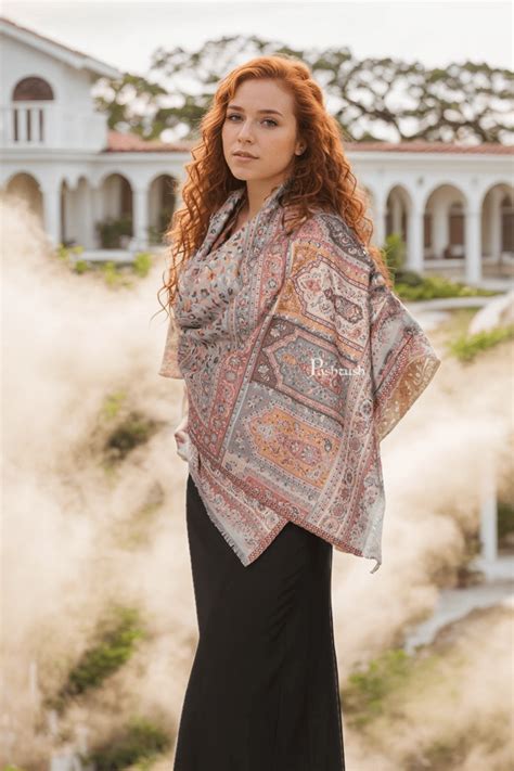 Pashtush Womens faux pashmina Stole, Ethnic Weave Design, Slate ...