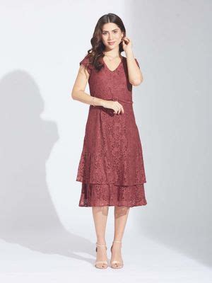 Buy Latin Quarters Rust Self Design Regular Midi Dress (S) Online