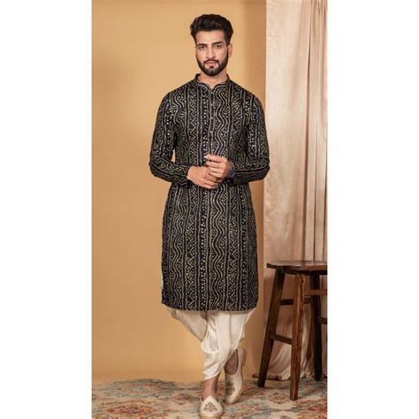Buy KISAH Men Navy Blue Kurta and Dhoti (Set of 2) Online