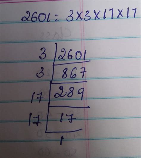 Find the square root by prime factorisation method a) 2601 - Brainly.in