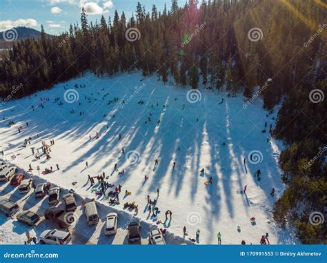Aerial View At A Sledding Hill At Wanoga Snow Park Stock Image - Image ...