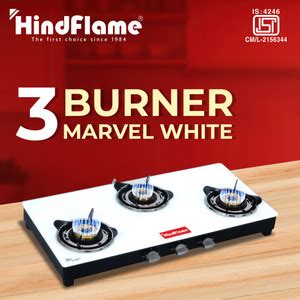 Hindflame 3 Burner White Toughened Glass Manual Gas Stove Price in ...