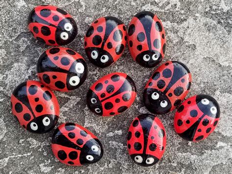 Hand-painted Ladybug Garden Rocks: Home & Garden Decor - Etsy | Ladybug ...