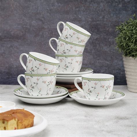 Buy JCPL Cream Cup & Saucer Set of 12 (6 Cups + 6 Saucer) GS302 Online ...