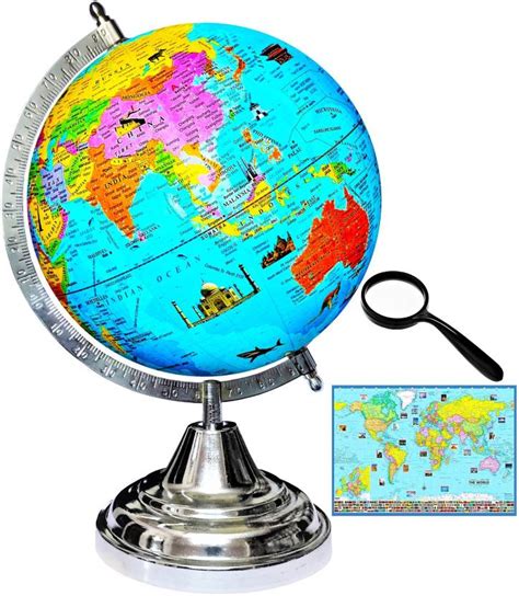 Savy 8 Inch Rotating Globe Steel Metal Arc Base Monuments Map for Kids ...