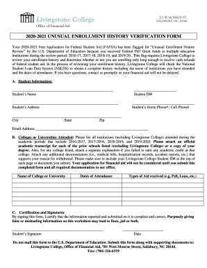 Fillable Online 2020-2021 Unusual Enrollment History Verification and ...